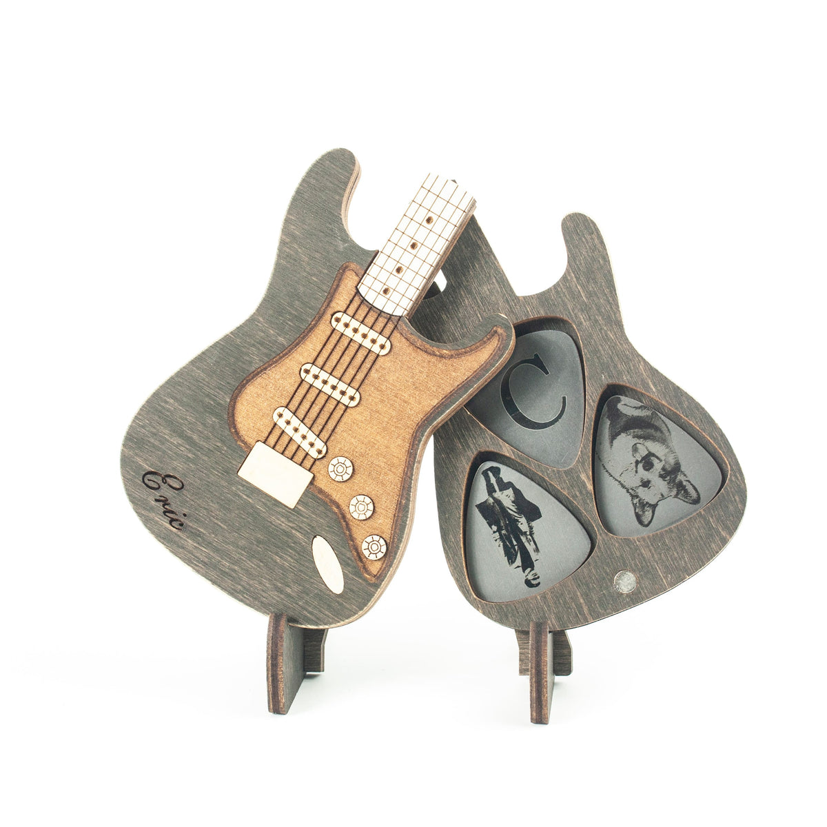 Fender Stratocaster Electric Guitar-Shaped Box For Picks (Grey)