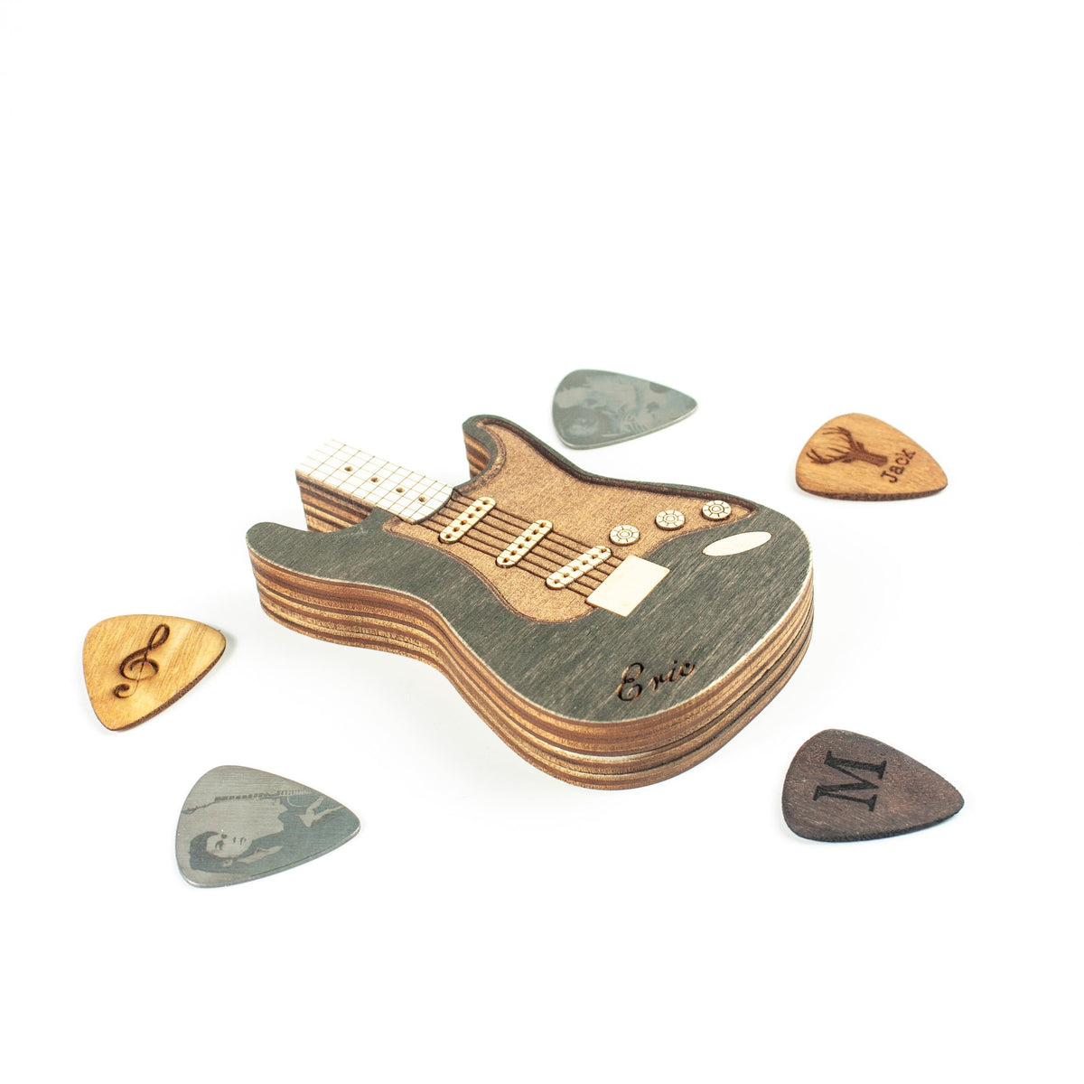 Fender Stratocaster Electric Guitar-Shaped Box For Picks (Grey)
