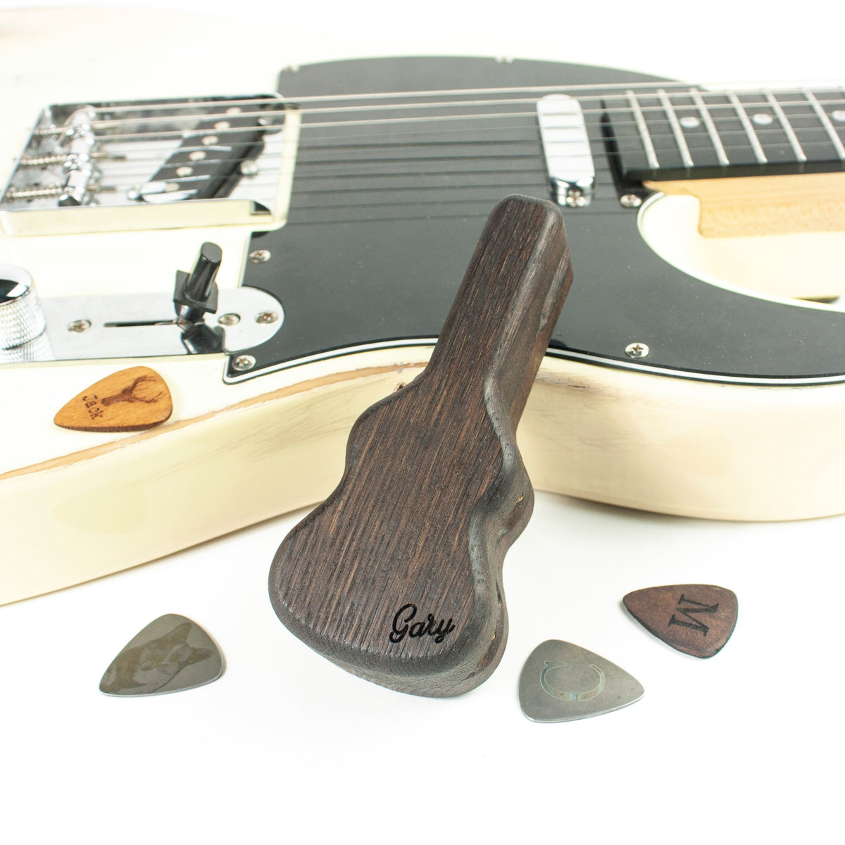 Pure Wood Guitar-Shaped Box For Picks