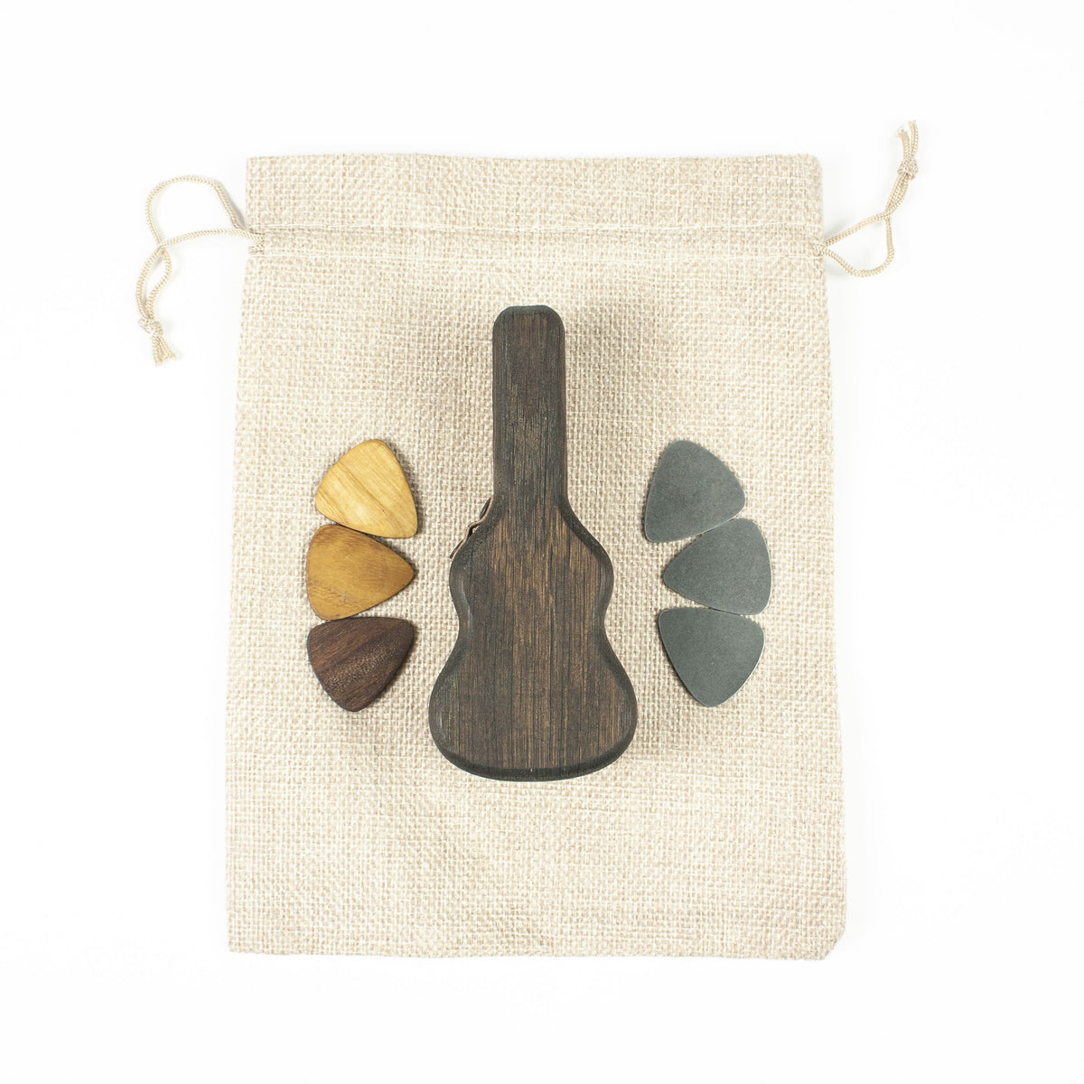 #pack_Guitar + gift pouch + 3 steel picks + 3 wood picks