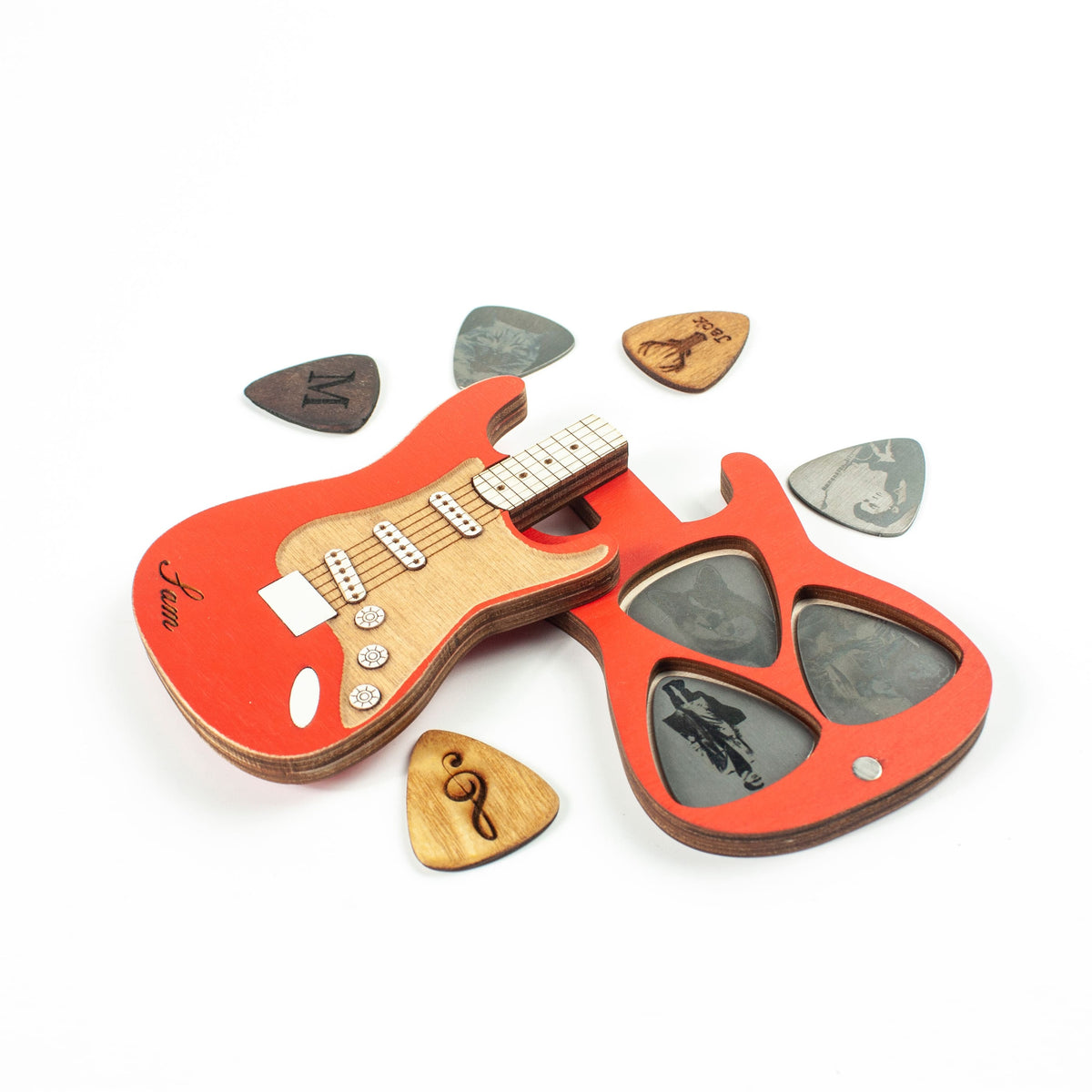 Fender Stratocaster Electric Guitar-Shaped Box For Picks (Red)
