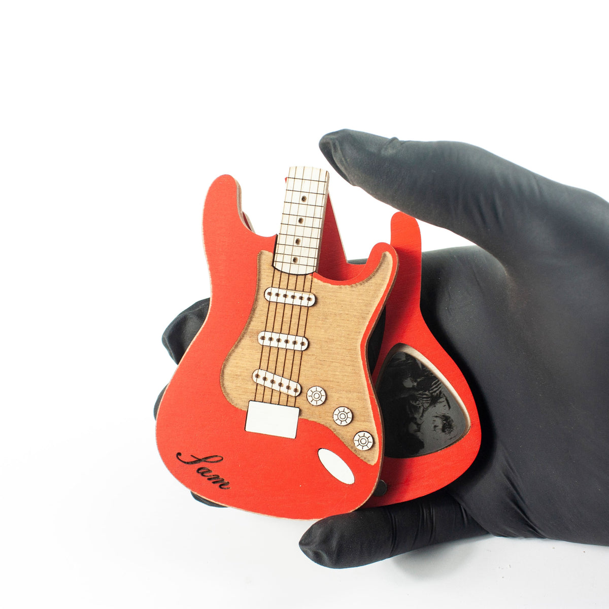 Fender Stratocaster Electric Guitar-Shaped Box For Picks (Red)